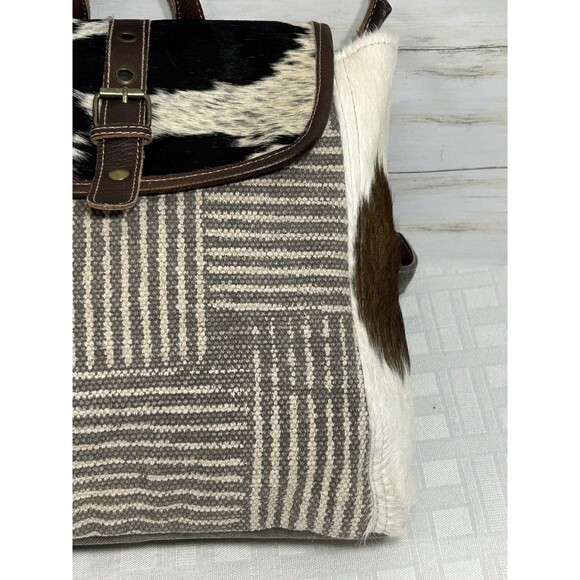 MINTY MYRA BAGS Horse Hair Canvas Leather Backpack Gray Brown Large travel purse - Picture 4 of 16